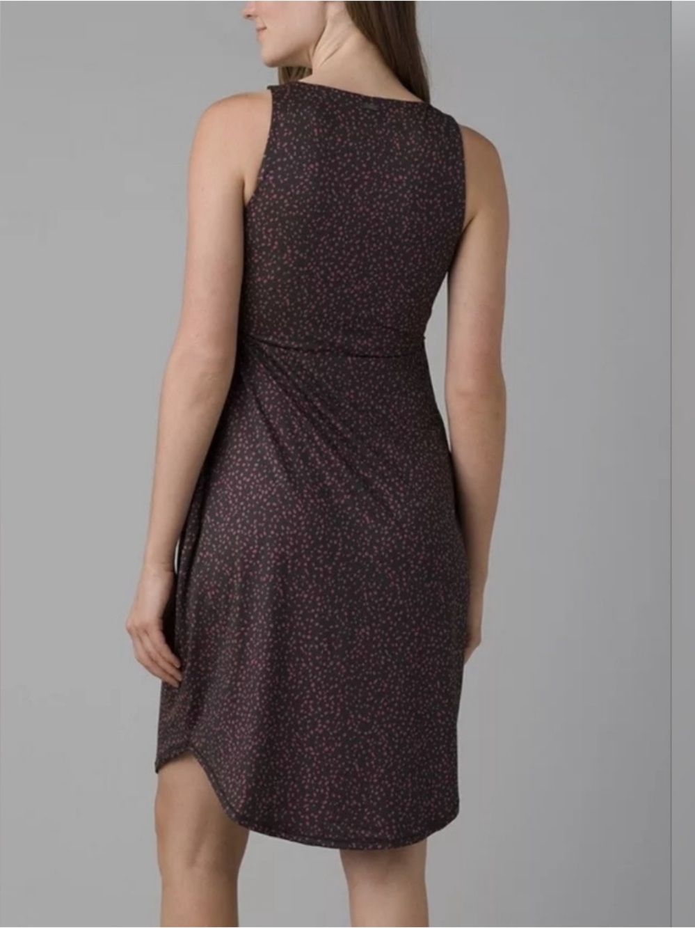 Prana Emerald Lake Dress Athletic Jersey Stretch Sleeveless Deep Pine Spots